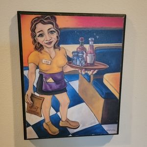 Diner Art ~ Rafuse Print on Wood ~ Lucy Waitress Image ~ Quirky & Fun Art